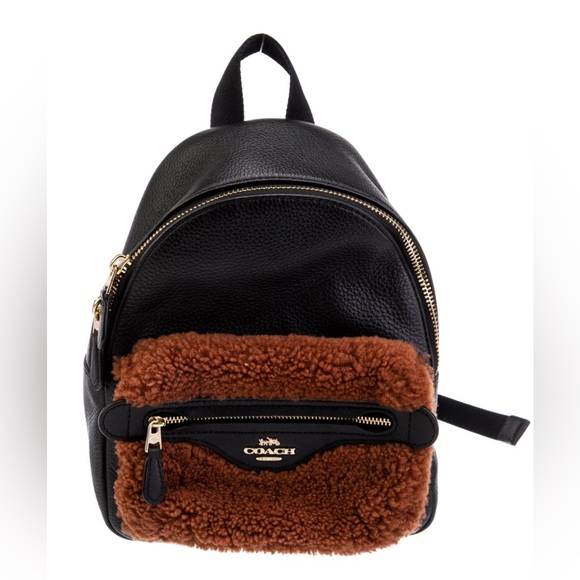 Coach Black Leather Mini Backpack with Brown Shearling EUC - Picture 1 of 15